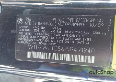 2010 BMW 328I z USA, uszkodzony, nr VIN WBAWL1C56AP491940